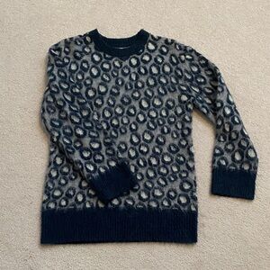 Navy Blue Leopard Print Sweater Oversized Fit